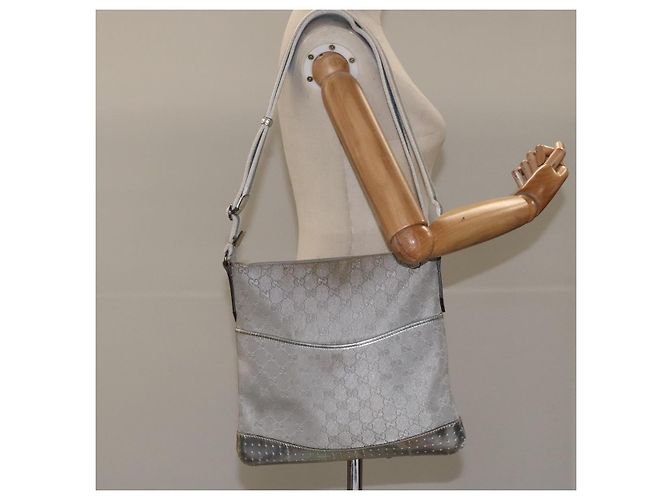 Borsa a Spalla GG Canvas Gucci Argento Blu 145857 Auth 110391 - vista 22