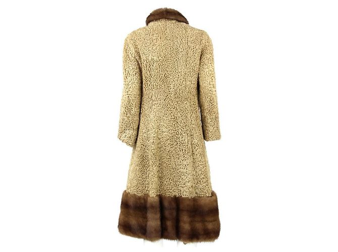 Autre Marque Langer persischer Lammfellmantel Braun Beige Sand - Ansicht 2