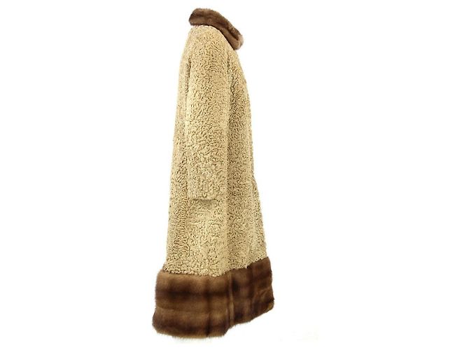 Autre Marque Langer persischer Lammfellmantel Braun Beige Sand - Ansicht 3