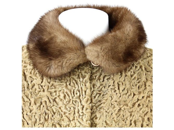 Autre Marque Langer persischer Lammfellmantel Braun Beige Sand - Ansicht 4