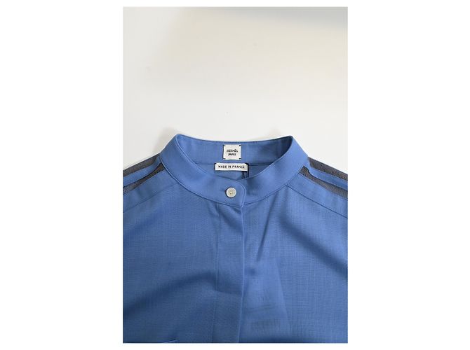 Abito camicia midi oversize di Hermès in lana blu Blu chiaro - vista 10