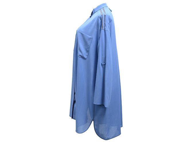 Abito camicia midi oversize di Hermès in lana blu Blu chiaro - vista 2
