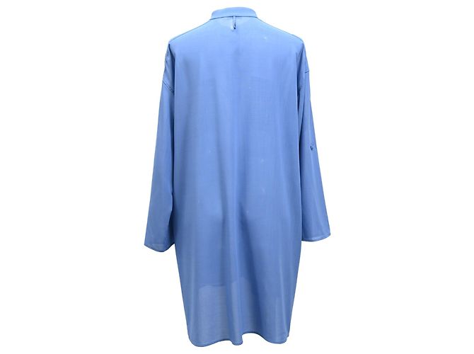 Abito camicia midi oversize di Hermès in lana blu Blu chiaro - vista 3