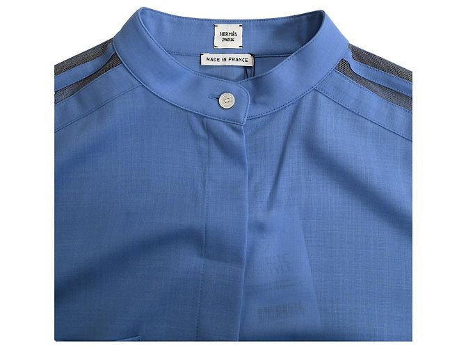 Abito camicia midi oversize di Hermès in lana blu Blu chiaro - vista 5