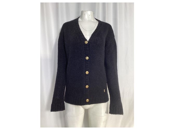 Schwarze Woll-Cardigans mit verzierten Knöpfen von Saint Laurent - Ansicht 7