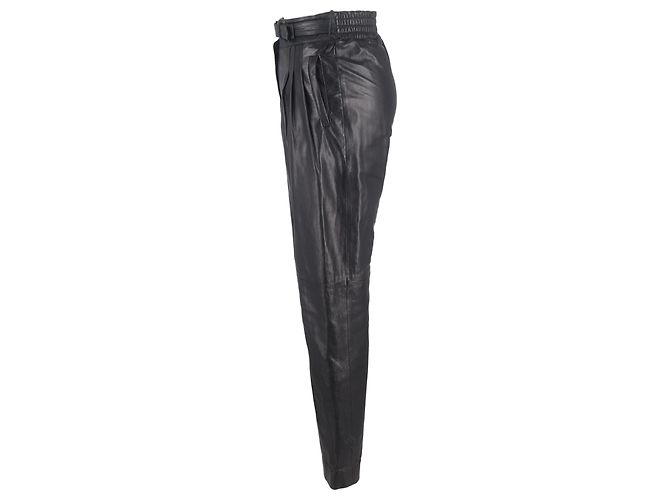 Pantalones tapered de cuero negro con cinturón acentuado de Alberta Ferretti - vista 2