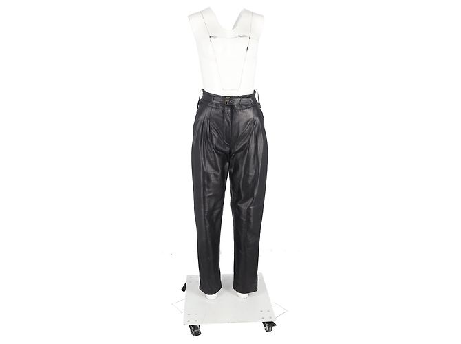 Pantalones tapered de cuero negro con cinturón acentuado de Alberta Ferretti - vista 4
