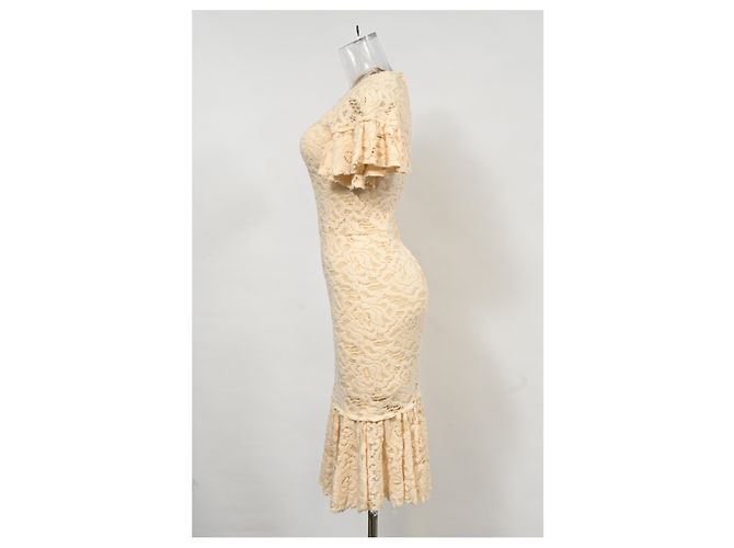 Vestido midi de encaje floral Dolce & Gabbana en algodón crema Blanco Crudo - vista 14