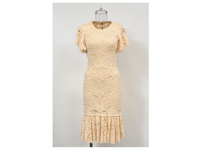 Vestido midi de encaje floral Dolce & Gabbana en algodón crema Blanco Crudo - vista 2
