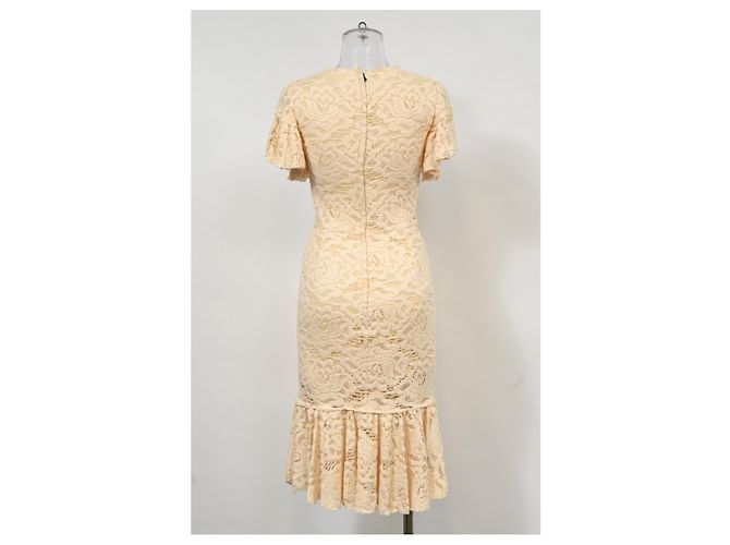 Vestido midi de encaje floral Dolce & Gabbana en algodón crema Blanco Crudo - vista 6