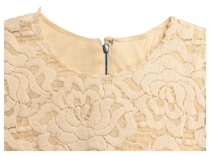 Vestido midi de encaje floral Dolce & Gabbana en algodón crema Blanco Crudo - vista 9