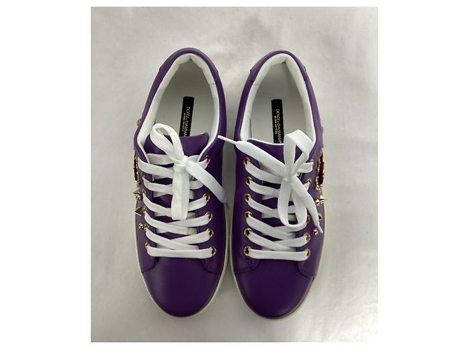 Dolce & Gabbana Tênis Sacred Heart Dolce e Gabbana em couro roxo - vista 13