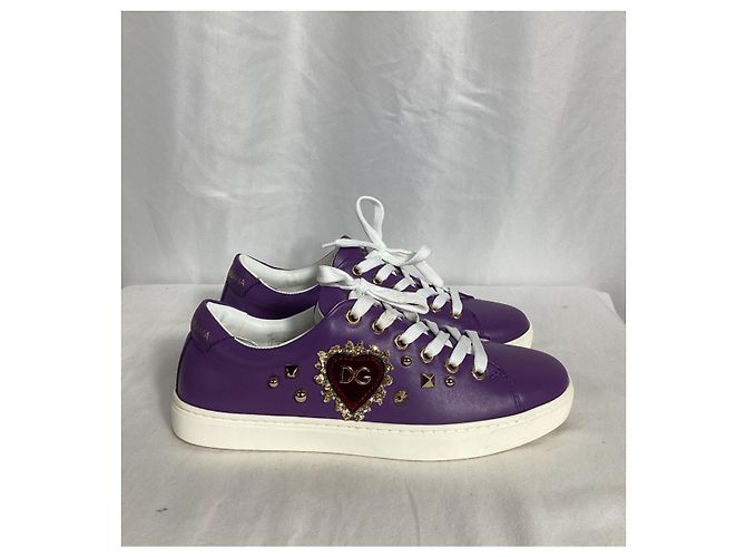Dolce & Gabbana Tênis Sacred Heart Dolce e Gabbana em couro roxo - vista 9