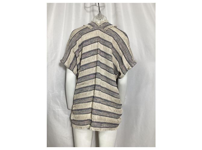 Poncho a righe con frange Maje Vona in cotone multicolore - vista 10