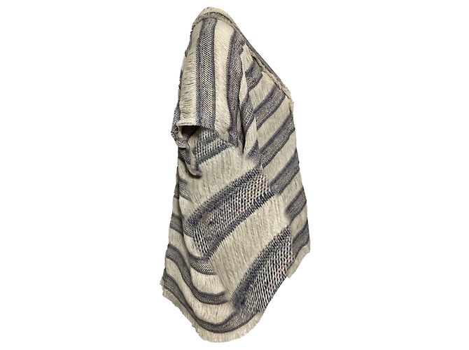 Poncho a righe con frange Maje Vona in cotone multicolore - vista 2