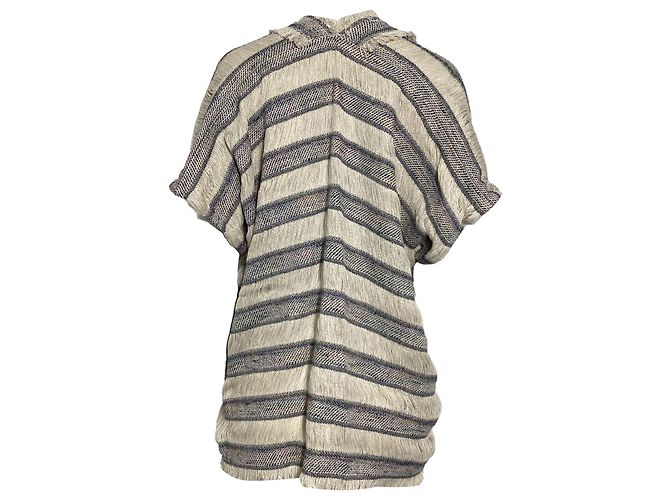 Poncho a righe con frange Maje Vona in cotone multicolore - vista 4