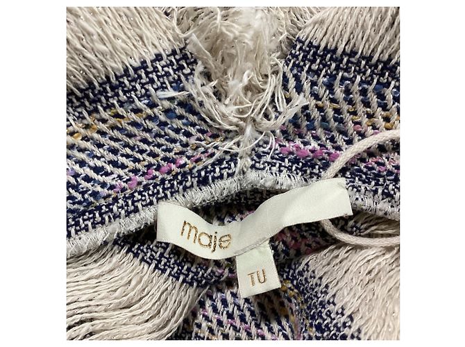 Poncho a righe con frange Maje Vona in cotone multicolore - vista 6