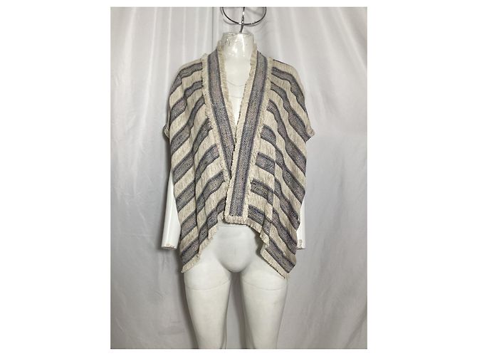 Poncho a righe con frange Maje Vona in cotone multicolore - vista 7