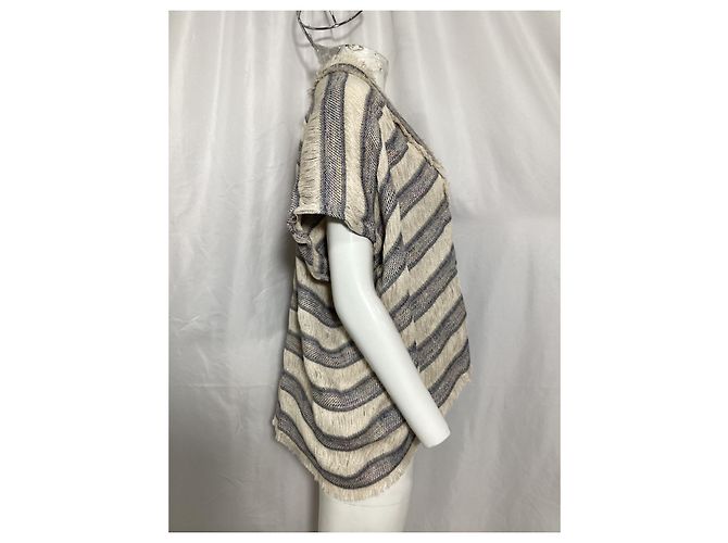 Poncho a righe con frange Maje Vona in cotone multicolore - vista 8