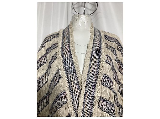 Poncho a righe con frange Maje Vona in cotone multicolore - vista 9