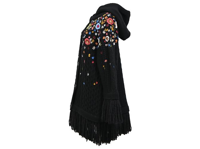 Red Valentino Rot Valentino bestickter Fransen-Cardigan aus schwarzer Wolle - Ansicht 2