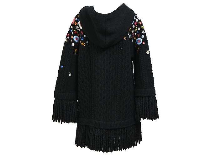 Red Valentino Rot Valentino bestickter Fransen-Cardigan aus schwarzer Wolle - Ansicht 3