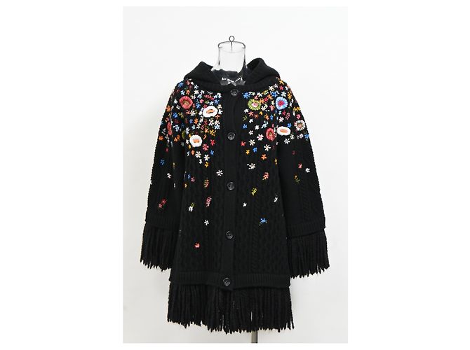 Red Valentino Rot Valentino bestickter Fransen-Cardigan aus schwarzer Wolle - Ansicht 7
