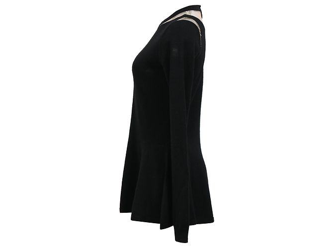 Oscar de la Renta Illusion Cutout Peplum Pullover aus schwarzer Wolle - Ansicht 2