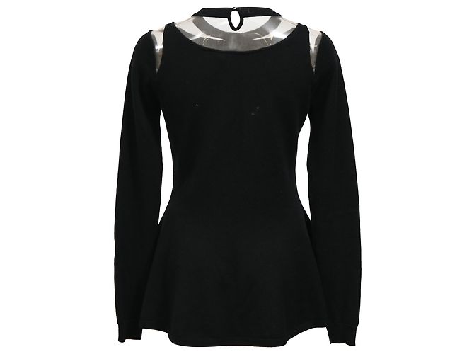 Oscar de la Renta Illusion Cutout Peplum Pullover aus schwarzer Wolle - Ansicht 3