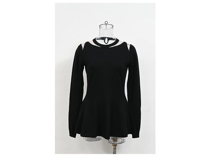 Oscar de la Renta Illusion Cutout Peplum Pullover aus schwarzer Wolle - Ansicht 6