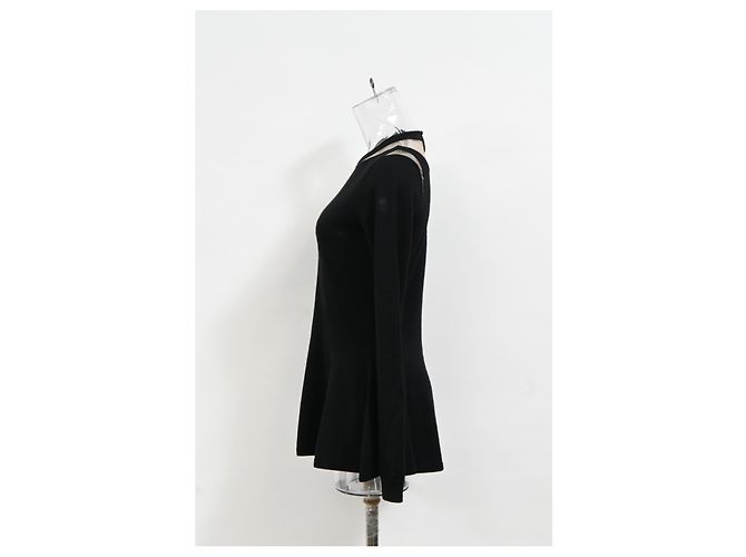 Oscar de la Renta Illusion Cutout Peplum Pullover aus schwarzer Wolle - Ansicht 7