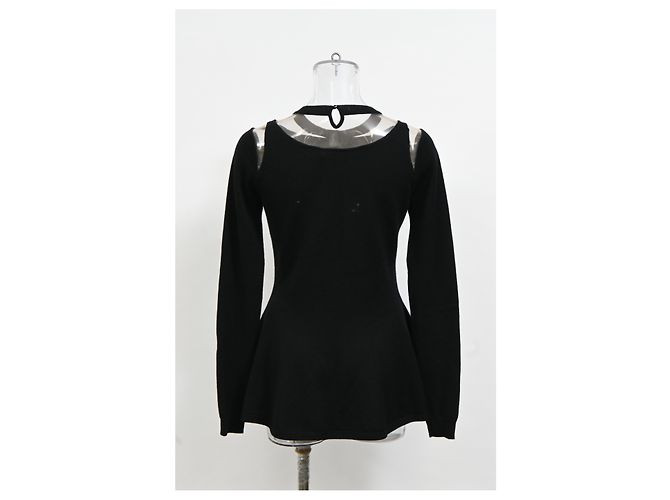 Oscar de la Renta Illusion Cutout Peplum Pullover aus schwarzer Wolle - Ansicht 8