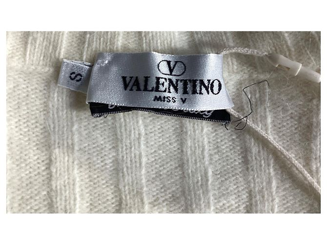 Kurzarmpullover mit Rollkragen aus Strick in Elfenbeinwolle von Valentino Garavani Weiß Roh - Ansicht 12