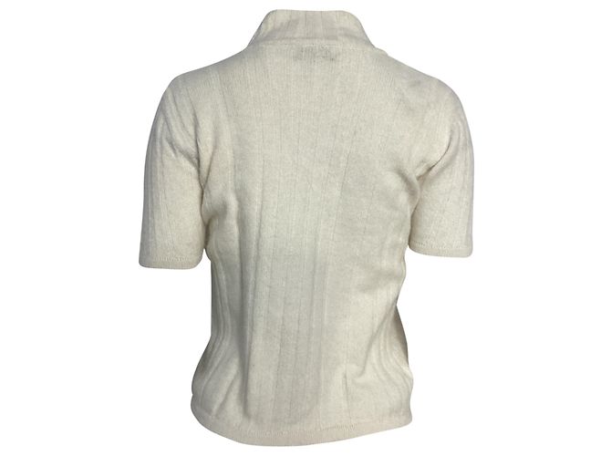 Kurzarmpullover mit Rollkragen aus Strick in Elfenbeinwolle von Valentino Garavani Weiß Roh - Ansicht 3