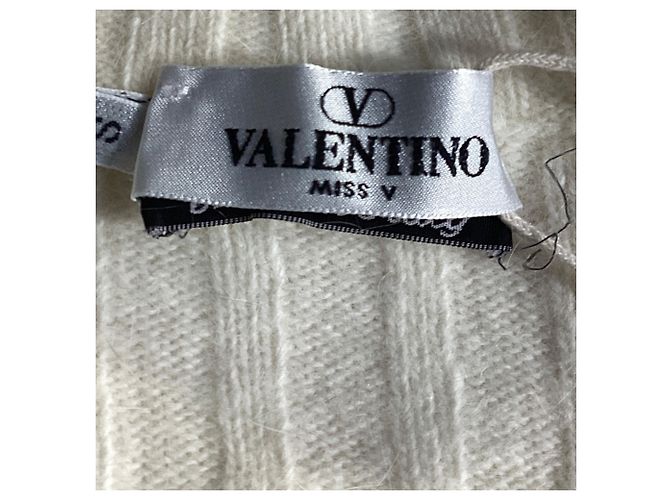 Kurzarmpullover mit Rollkragen aus Strick in Elfenbeinwolle von Valentino Garavani Weiß Roh - Ansicht 6