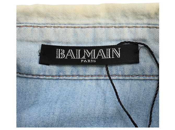 Balmain gebleichte Denim-Hemd aus hellblauer Baumwolle - Ansicht 4