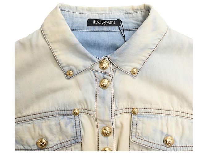 Balmain gebleichte Denim-Hemd aus hellblauer Baumwolle - Ansicht 5