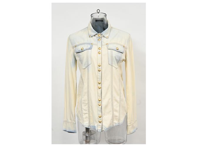 Balmain gebleichte Denim-Hemd aus hellblauer Baumwolle - Ansicht 6