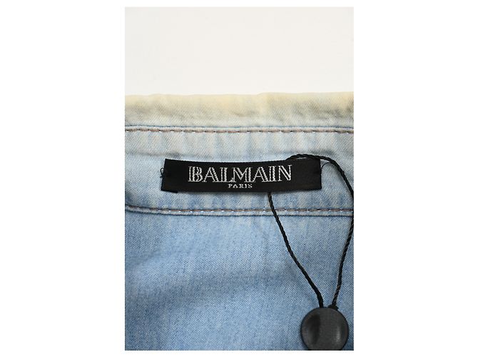 Balmain gebleichte Denim-Hemd aus hellblauer Baumwolle - Ansicht 9