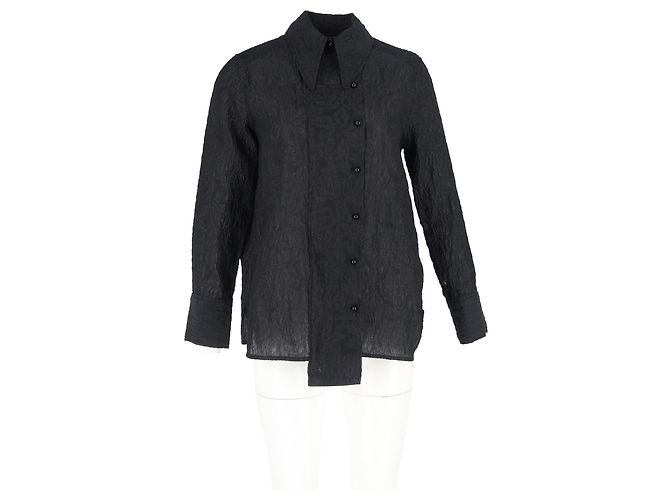 Camisa de placket largo em jacquard Ganni em poliéster preto - vista 4