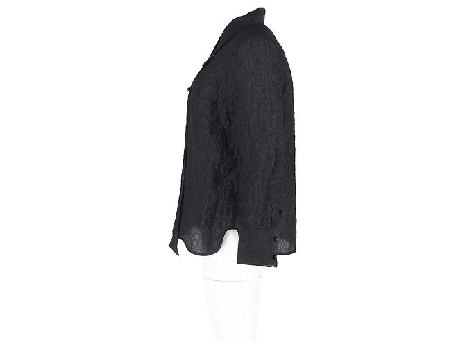 Camisa de placket largo em jacquard Ganni em poliéster preto - vista 5