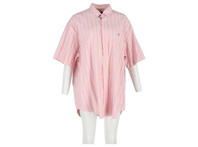 Camicia a maniche corte a righe verticali Ralph Lauren in cotone rosa - vista 4