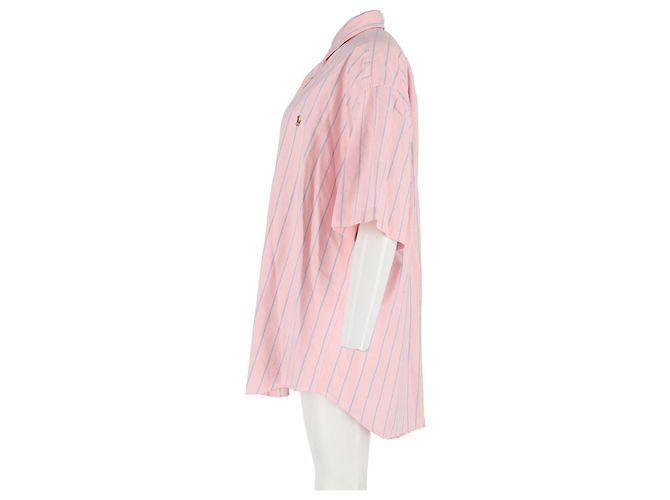 Camicia a maniche corte a righe verticali Ralph Lauren in cotone rosa - vista 5