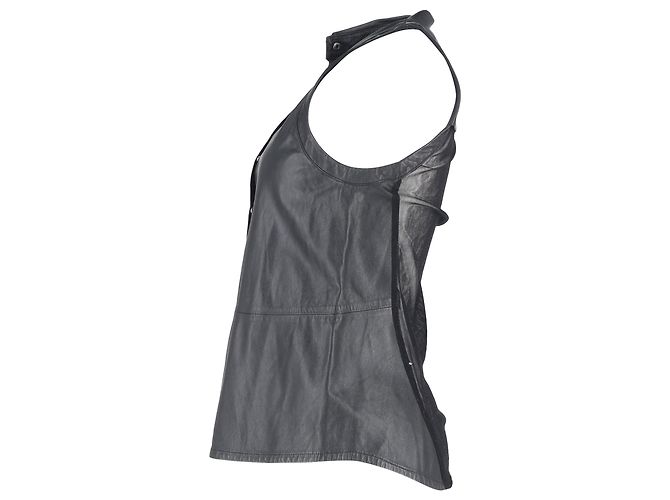 Autre Marque Top sin mangas de cuero negro con espalda transparente y botones de Dion Lee - vista 2