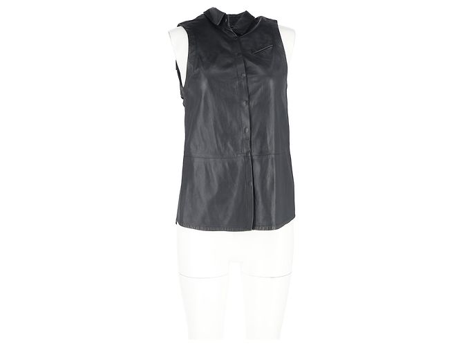 Autre Marque Top sin mangas de cuero negro con espalda transparente y botones de Dion Lee - vista 4