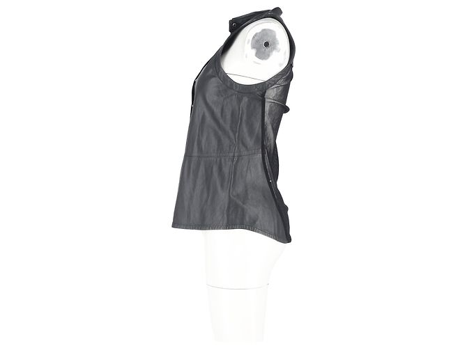 Autre Marque Top sin mangas de cuero negro con espalda transparente y botones de Dion Lee - vista 5