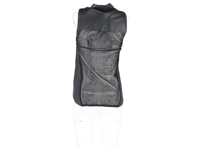 Autre Marque Top sin mangas de cuero negro con espalda transparente y botones de Dion Lee - vista 6
