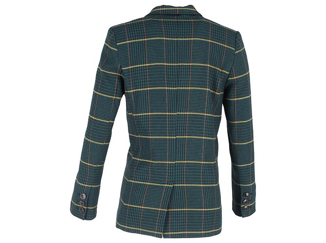 Anine Bing Houndstooth Double-Breasted Blazer in Green Polyester Olive green - view 3