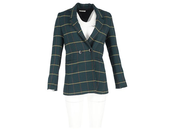 Anine Bing Houndstooth Double-Breasted Blazer in Green Polyester Olive green - view 4