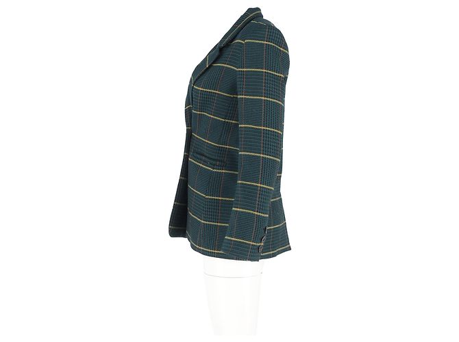 Anine Bing Houndstooth Double-Breasted Blazer in Green Polyester Olive green - view 5